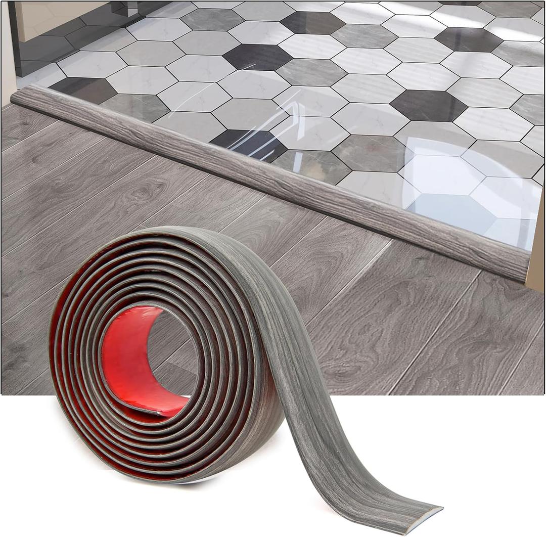 Art3d Self Adhesive Vinyl Floor Transition Strip, Laminate Floor Strip Floor Flat Divider Strip for Joining Floor Gaps,Carpet Threshold, Floor Tiles4 FT, 1.57in, Gray