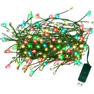 USB Powered Christmas Lights, Waterproof Dark Green Copper Wire Fairy Light String Light for Garland, Wreath, Patio, Garden, Wedding, Party, Xmas (Multicolor, 100 LED)