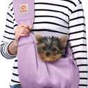 Tomkas Small Dog Sling Carrier - Zipper Pocket & Adjustable Strap - for 3-10 lbs Pets(Light Purple)