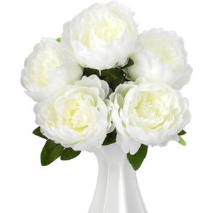 2 x Peonies Artificial Flowers, 17 Inch Fake Silk Peonies Flowers Bouquet with Stems for Vase Arrangements, Wedding Centerpiece Party Home Decor (White)