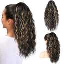 SEIKEA 18" Long Claw Highlight Ponytail Extension, PT002 Tia Multi Layered Wavy Fluffy Thick Jaw Clip in Hair Extensions Ponytail Soft Natural Synthetic Hairpiece Dark Brown Natural Blonde Highlights