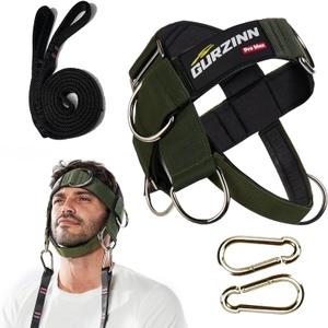 GurZinn Neck Harness Trainer - Adjustable 40" (100cm) Heavy Duty Rope & Neoprene Padding | Improve Neck Strength & Reduce Neck Pain | Gym & Home Use (one size, Green)