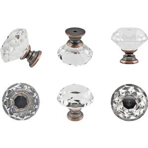 6 Pack Clear Crystal Cabinet Knobs 1.2" Diamond Glass Handles, ORB Kitchen Cabinet Pulls for Dresser Drawer, Decorative of Bathroom Furniture Hardware (Oil Rubbed Bronze Base, Small)