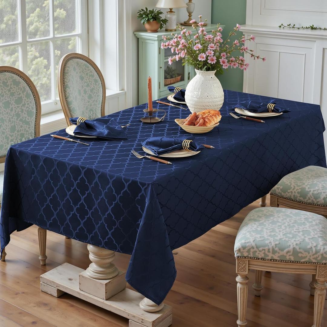 Larponder Tablecloth Rectangle, Jacquard Polyester Table Cloth, Washable & Spill Proof Table Cover for Spring Kitchen Dining Party Picnic (Rectangle, 52" x 70", Navy)