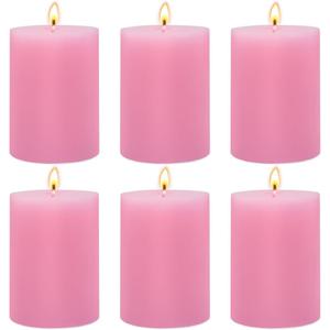 6 Packs 2.75x3.25 Inch Pink Pillar Candles, Unscented Dripless Non-Toxic Pastel Colored Smokeless Clean Long Lasting Burning Cylinder Candles for Home Dinner Table Decoration Power Outage Emergency