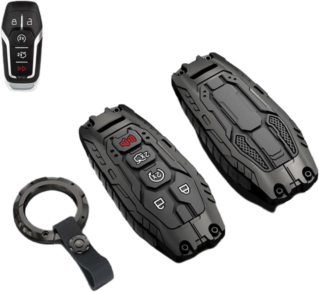 Heavy Key Fob Cover Case Protector for Ford, Keychain, Accessories for Ford F150 Mustang Explorer Edge Fusion Lincoln MKZ MKC MKX(Model-B Black)