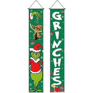 Christmas Couplets Decorations - 1.8M x 29.5CM Polyester Fabric Xmas Door Decor, 125g Lightweight, Perfect for Front/Room Doors, Home & Office Holiday Christmas Decoration (Green)