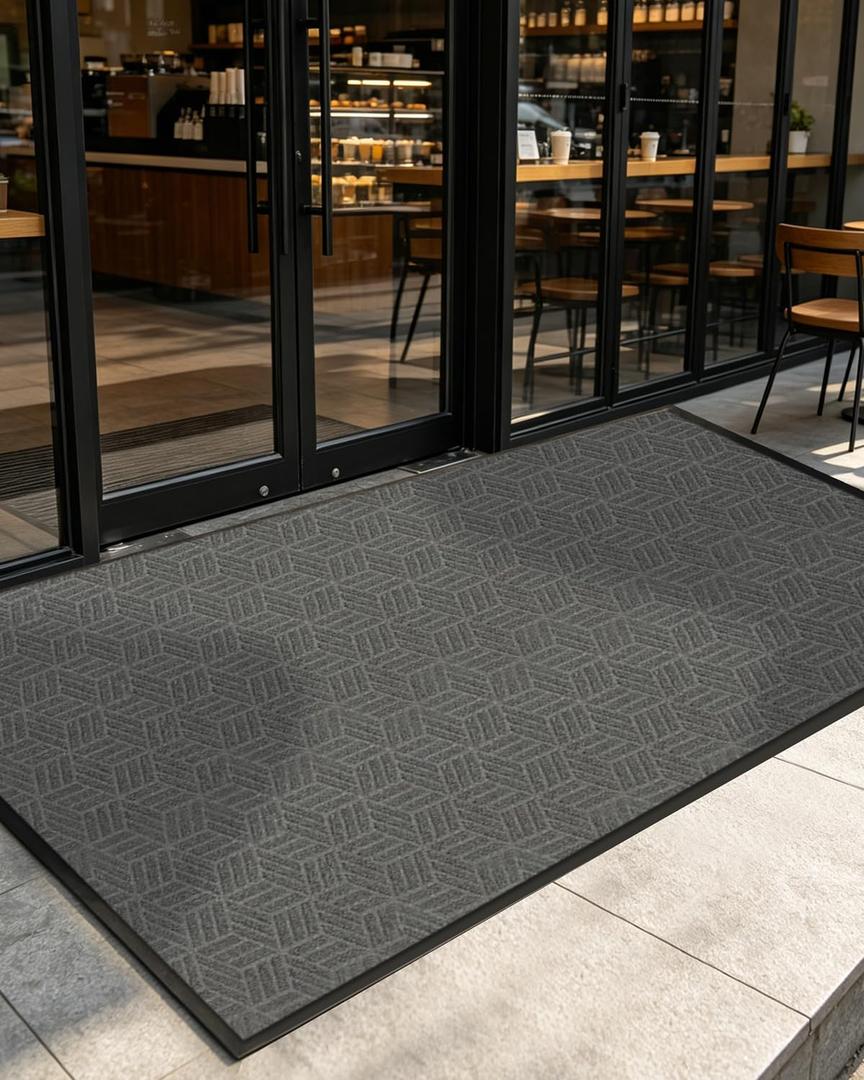 4' x 6' Non-Slip Commercial Entrance Rug, Heavy Duty Door Mat for Indoor Outdoor Entryway, Rubber Backed Walk Off Mat for Business, Garage, Office, Industrial Entry Rugs, Welcome Mats for Entryway
