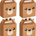 VELATYVIO 12 Pcs Bear Treat Boxes Party Favors 5.9 x 3.15 x 5.9 Inch Bear Baby Shower Party Good Andy Gift Boxes with Handles Brown Bear Theme Party Decoration for Kids Boy Girl Birthday Supplies
