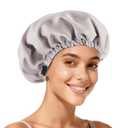 3 x Adjustable Double Layer Silk-Satin Hair Bonnet for Sleeping Women Anti-Frizz Curly Hair Sleep Cap, Hair Protector for Night, Moisture Retention Soft Bonnet for Natural Hair (Gray,Large)