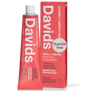 Davids Fluoride Free Kids & Adults Toothpaste, Teeth Whitening, Antiplaque, SLS (Sulfate) Free, Promotes Enamel Health, Mouth & Gum Detox, Natural Strawberry Watermelon, 5.25oz (5.25 Ounce (Pack of 1))