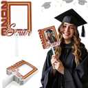 Junkin 24pcs Graduation Fans Custom Face Fans with Handle Double Sided Personalized Big Head Cutout on a Stick Class of 2026 Grad Photo Props Blank DIY Frame for Graduate Party Souvenirs(Maroon Red)