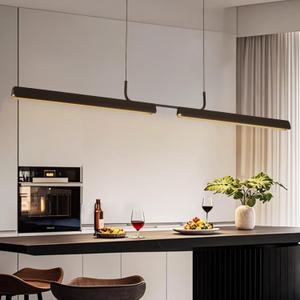 LED Linear Pendant Light Fixtures 59" Modern Island Lights Dimmable Pool Table Light with Remote for Kitchen Dining Room Living Room Office Bar 3000K-6000K, Black