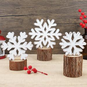 3 Pcs Winter Snowflake Wooden Table Sign Christmas Snowflake Wood Blocks Centerpiece Rustic Farmhouse White Snowflakes Tabletop Decorations for Winter Xmas Wonderland Tiered Tray Home Shelf Decor