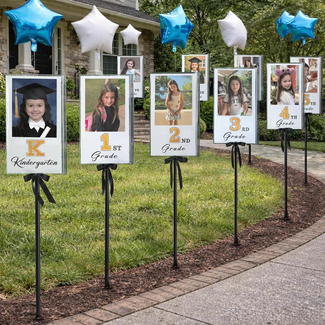 Graduation Decorations 2026  K12 Photo Yard Signs with Ground Stakes  Class of 2026 Photo Sign for Kindergarten Middle High School  Gold Lawn Signs for Graduation Parties Supplies