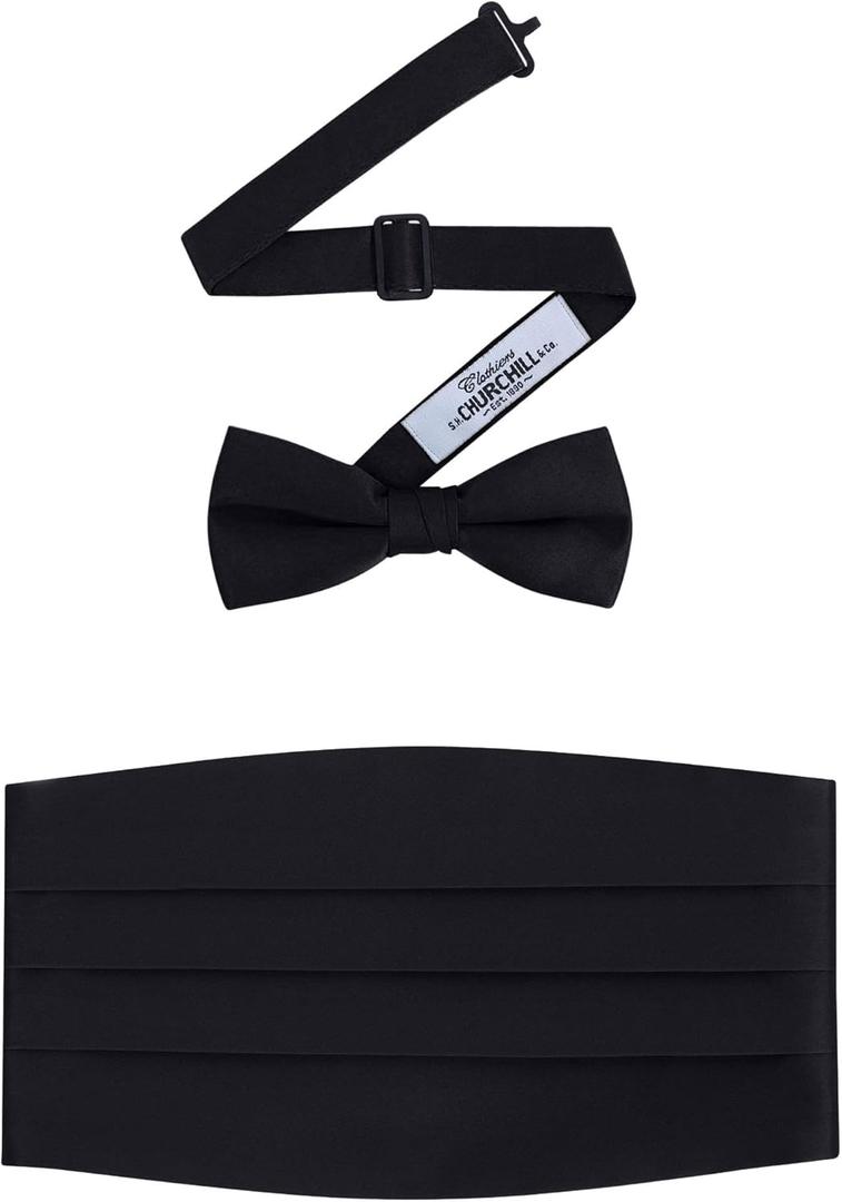 S.H. Churchill & Co. Men's Formal Satin Bowtie and Cummerbund Set (Black)