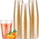Goodluck 14 oz 50 PCS Gold Glitter Plastic Cups, Disposable Glitter Cups, Elegant Plastic Cocktail Glasses, Fancy Party Cups for Wedding, Birthday, Holiday