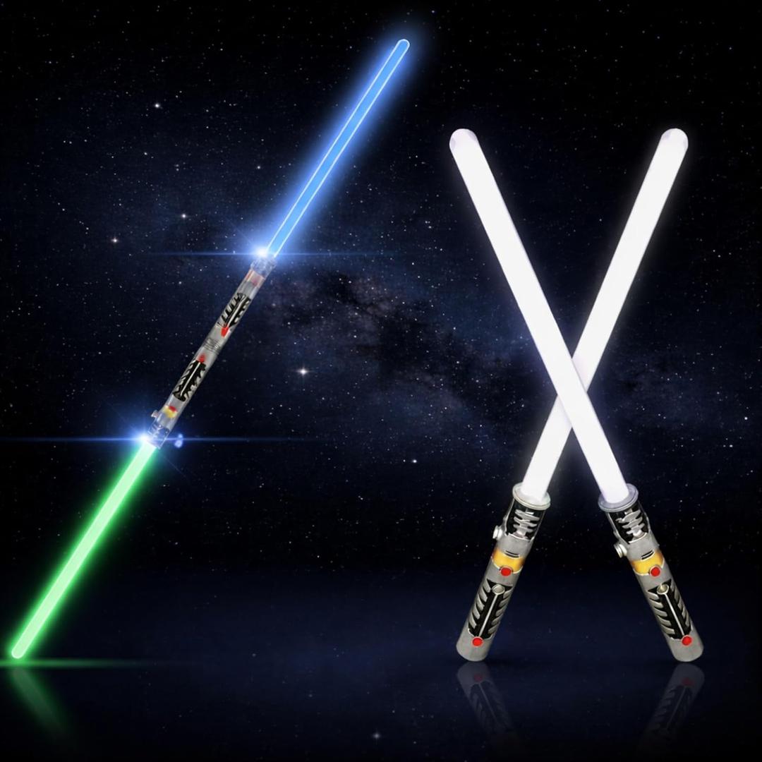 Liberty Imports 2-in-1 LED Light Up Sabers, Dual Bladed Toy Saber Swords Set for Kids with FX Power Up and Motion Sensitive Sound Effects for Cosplay, Dress Up, 29 Inch