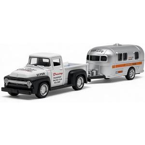 VIIGER Pickup Truck Trailer Towing Toy Camper RV Motorhome Toys for Boys Diecast Model Car Metal Pull Back Toy Cars, 3 4 5 6 7 Year Old Toddler Kids Birthday Gifts Cake Topper Home Office Dcor White