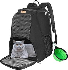 Pet Carrier Backpack for Large/Small Cats and Dogs, Puppies, Safety Features and Cushion Back Support for Travel, Hiking, Outdoor Use (Black)