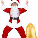 SOMOYA Boys Santa Costume for Kids Child Santa Suit Set Velvet Santa Claus Costume Christmas Santa Suit for Kids 6pcs Set (Medium, Red)