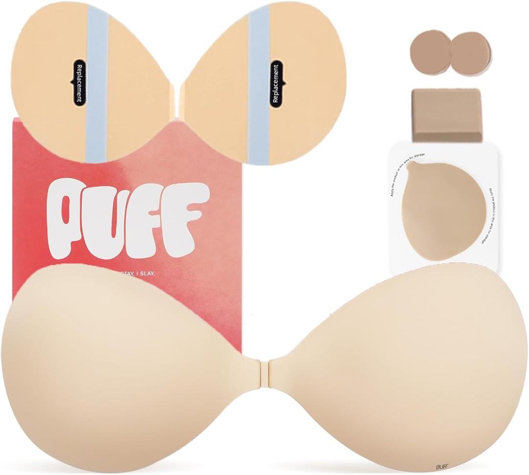 Sticky Bra & Refill Kit, Push Up Sticky Boobs for Backless Dress, Reusable Stick on Bra with Extra Adhesive Strips