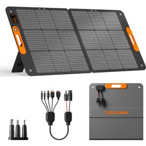 110W Portable Solar Panel for Jackery/EF/Bluetti/Anker/Goal Zero Power Station, IP68 Waterproof, 24% Efficiency, MC4 Output, ETFE Foldable Solar Charger with Adjustable Kickstand for Camping Outdoor