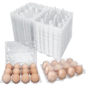 100 Pack Bulk Egg Cartons, Clear Plastic Chicken Egg Holders, Egg Tray Carton Holder for Home & Kitchen, Farm & Market Use, An Eco-Friendly Egg Storage Solution, 12 Grids(Medium Size)