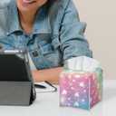 Colored Heart Pattern Tissue Box Cover Happy Mother's Day PU Square Tissue Box Magic Sticker Tissue Holder for Home Coffee Table Decor Room Office Decor 5.1 x 5.1 X 5.5 Inch