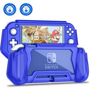 Switch Lite Case Protective Case for Nintendo Switch Lite, Case Compatible with Nintendo Switch Lite Hand Grip Case with Detachable TPU+Built-in PC Screen Protector & 2 x Thumb Grip Caps (Blue) (Blue)