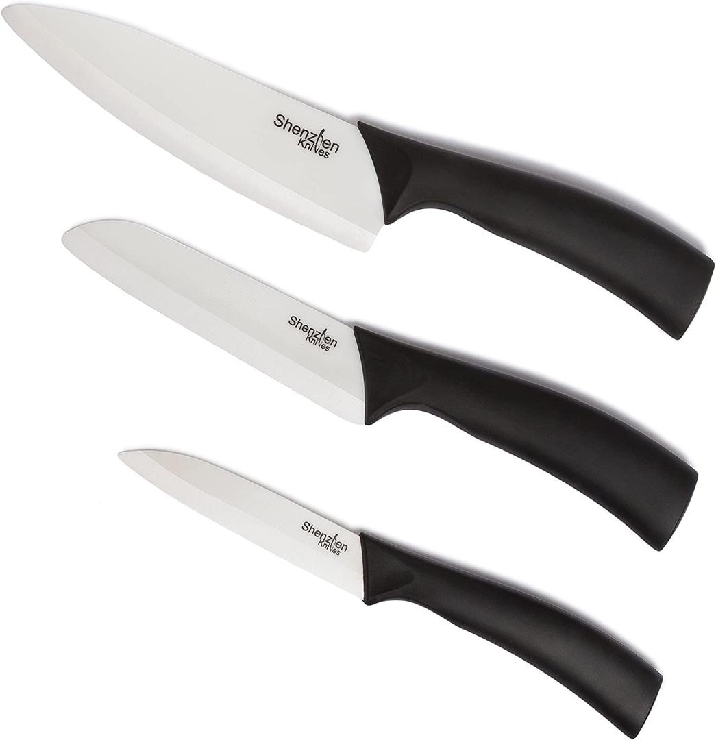 Shenzhen Knives White Ceramic Knife Set - 3-Piece Kitchen Knives Bundle: 6" Chef's, 5" Slicing, and 4" Paring Knife. Lightweight Kitchen Cutlery for Precision Slicing and Cooking Shenzhen Knives White Ceramic Knife Set - 3-Piece Kitchen Knives Bundle: 6" Chef's, 5" Slicing, and 4" Paring Knife. Lightweight Kitchen Cutlery for Precision Slicing and Cooking