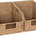 StorageWorks Wicker Baskets for Organizing, Pantry Organizers and Storage, Round Paper Rope Storage Basket for Pantry Shelves, Orange, 2 Pack (8"L x 9"W x 7"H, Light Brown)