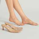 Womens Clear Strap Kitten Heels 2.5 Inch Square Open Toe Flip Flop Sandals Comfortable Low Heels for Wide Feet Dressy Mules for Party Wedding Work