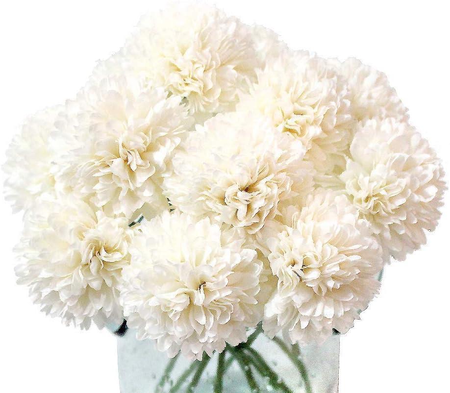 Artificial Flowers, 10Pcs Fake Flowers Silk Artificial Chrysanthemum Ball Hydrangea Bridal Wedding Bouquet for Home Garden Party Wedding Decor (Cream)