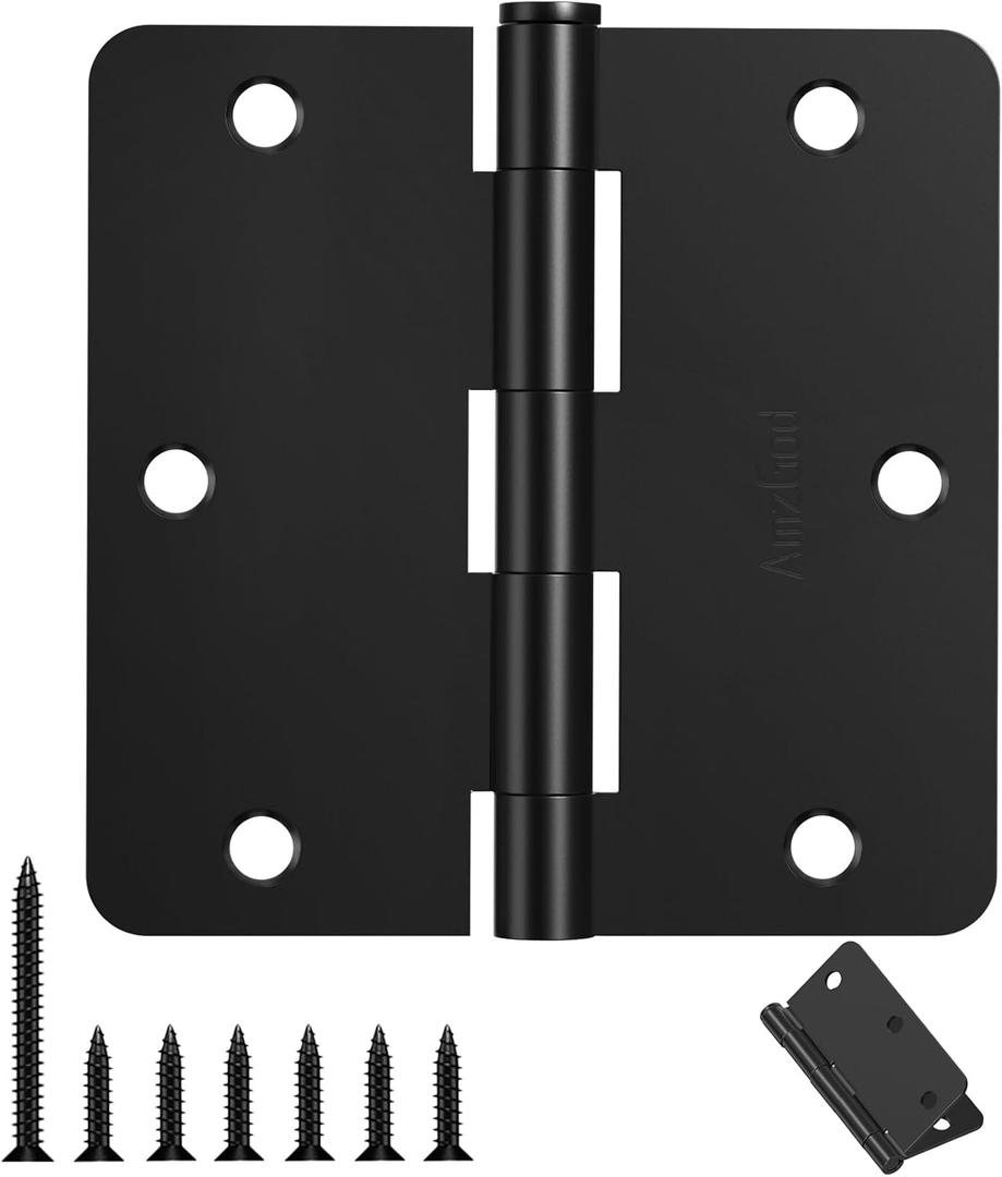 Door Hinges Matte Black - 30 Pack Black Door Hinges 3.5 Inch Rounded Interior Door Hinge with 1/4" Radius Corners - Black Hinges for Doors 3 1/2 Inches Flat Iron Residential Door Hardware