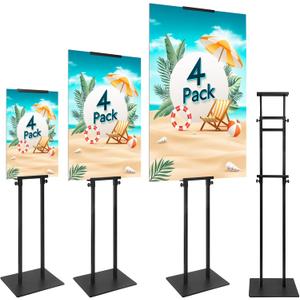 Poster Stand Heavy Duty - 4 Pack Double Sided Poster Board Stand with Base Adjustable Poster Stands for Display Banner Foam Free Standing Pedestal Sign Holder Floor Stand Outdoor Black