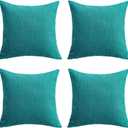 Set of 4 Teal Blue Throw Pillow Covers Neutral Textured Linen Decorative Pillowcases 18x18 Inch, Farmhouse Rustic Outdoor Pillow Cover Square Accent Cushion Cases for Sofa Couch Home