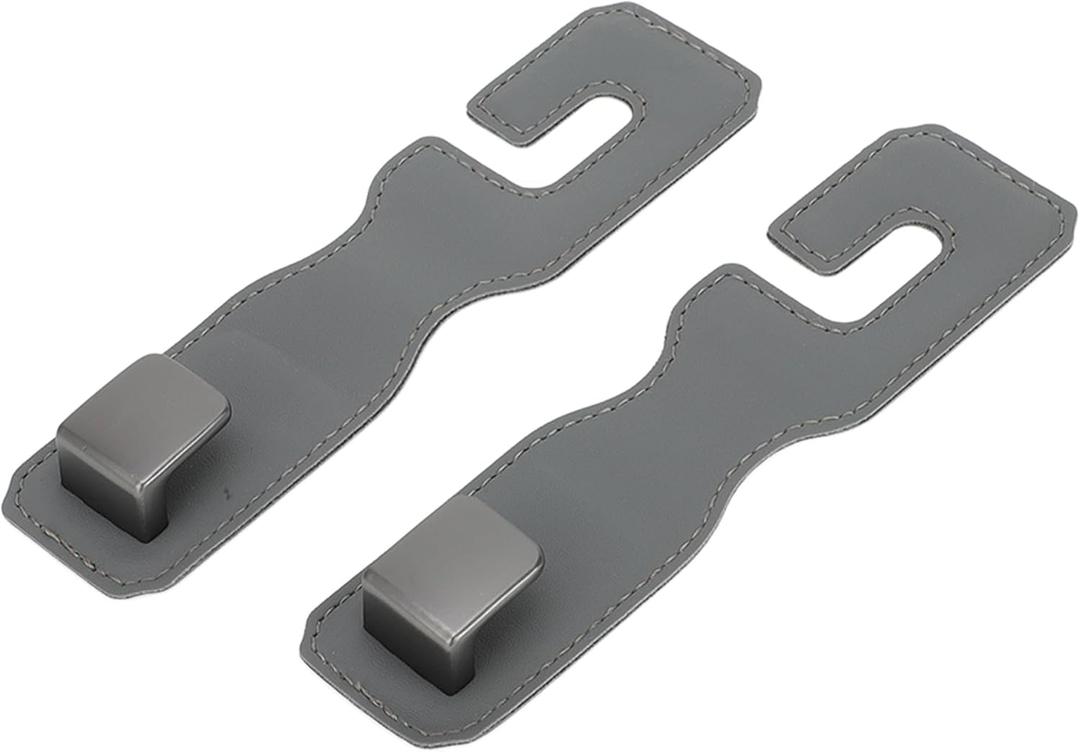2 Pcs for Purses and Bags, Umbrella Etc Car Seat Headrest Hook Sturdy Car Seat Back Organizer Hooks Gray Faux Leather Metal 6.50"x1.73"