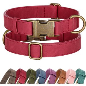 Didog Soft PU Leather Dog Collar, Stylish Quick Released Dog Collars for Medium Dogs, Easy Clean Adjustable Pet Collar for Daily Walking, Red, M Fit 14-18" Neck