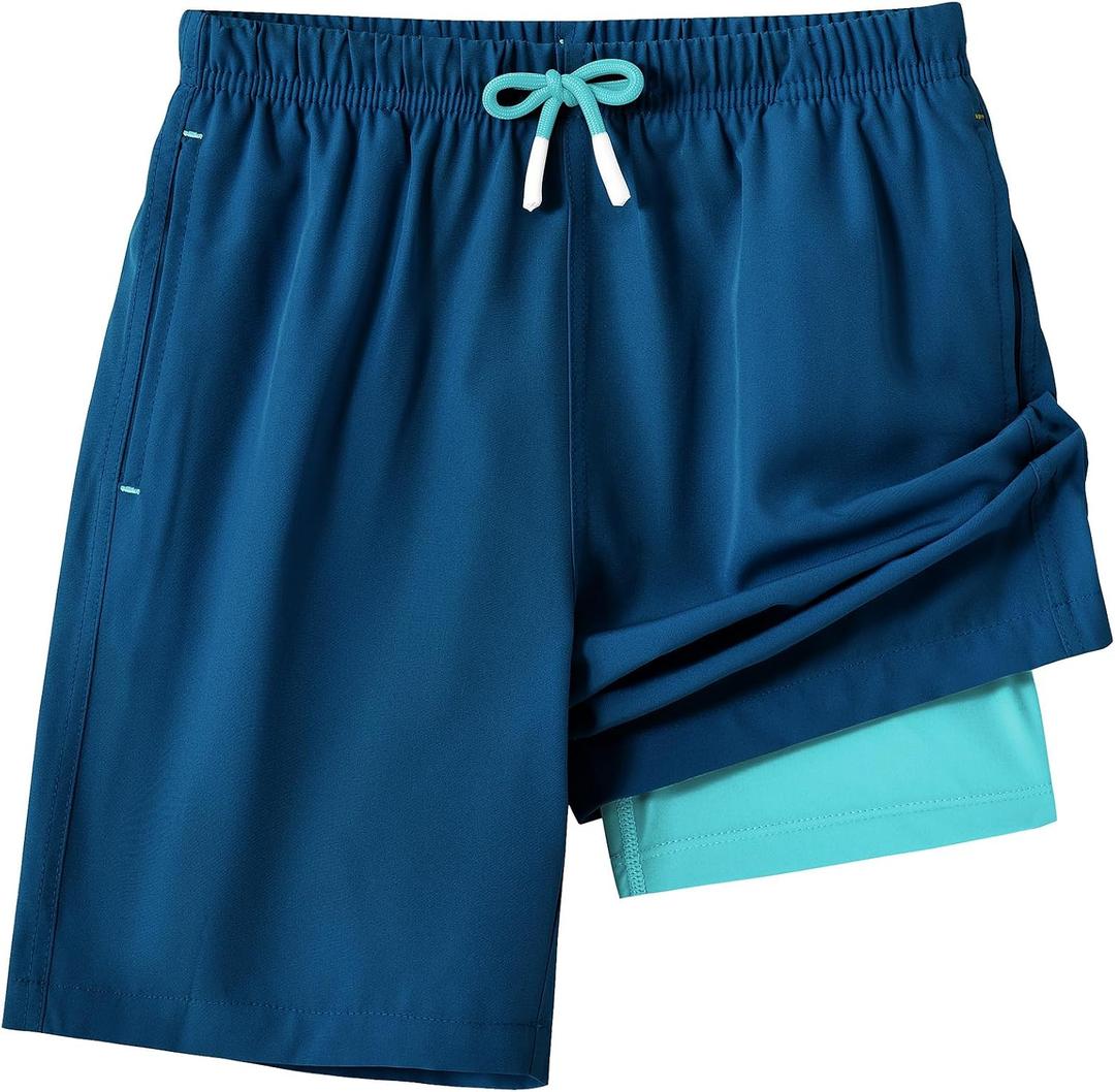 Boys Swim Trunks with Compression Liner Quick Dry Swim Shorts Stretch Kids Swimsuit Youth Beach Shorts with Pockets size 14-16