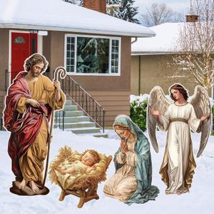Thyle 4 Pcs Christmas Nativity Set - Outdoor Yard Signs with Stakes for Manger Scene Decorations