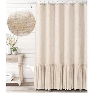 Awellife Farmhouse Shower Curtain Ruffle Linen Textured Boho Shower Curtain for Bathroom, Beige 36" W x 72" L