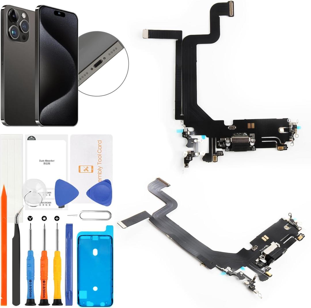 for iPhone 14 Pro Max Lightning Charging Port Replacement (Space Black) USB Dock Connector Flex Cable Assembly Includes Waterproof Tape & Tool Kit for A2651, A2894, A2895, A2896