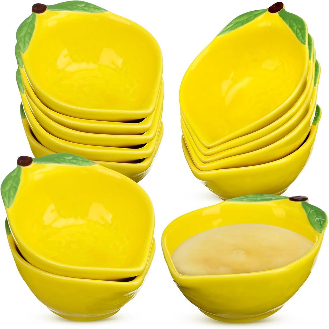 Tioncy 12 Pcs Ceramic Ramekins Small Dessert Bowls 6 oz Oven Safe Ceramic Dish Dip Bowl Seasoning for Serving Sauce Snack Baking Brulee Pudding(Lemon)