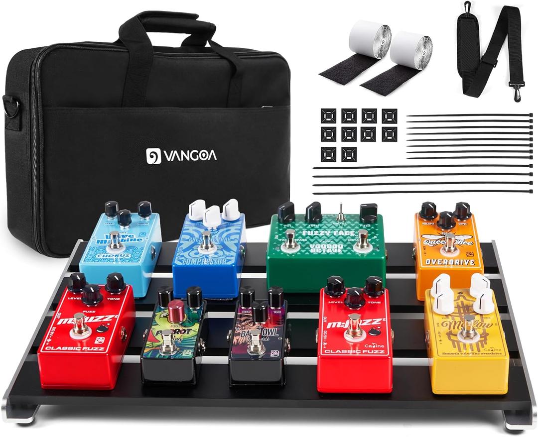 Vangoa Guitar Pedal Board Aluminum Alloy 2.8lb Effect Pedalboard Rock Board 18" x 12" with Carry Bag, Heavy Duty (Black - Gray with Premium Bag)