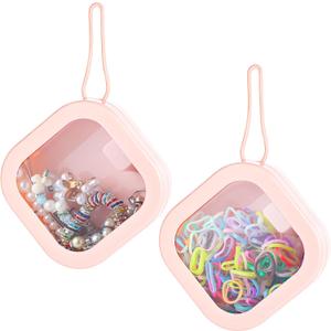 Prudiut 2Pcs Hair Tie Organizer Small Hair Tie Holder Organizer Hair clip Jewelry Organizer for Baby Teen Girl Women, Portable Hanging Small Items Desktop Storage Box(Pink)