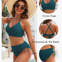 Blooming Jelly Womens High Waisted Bikini Sets Drawstring Tummy Control Swimsuits Crisscross Tie Back Bathing Suit, Size L