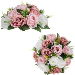 BLOSMON Dusty Rose Flowers Decoration: 2 Pcs Pink Artificial Flowers Balls for Wedding Dinning Table Centerpieces - Fake Silk Kissing Floral Arrangement for Home Party Event