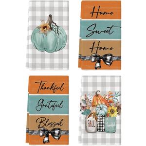 Artoid Mode Green Pumpkin Vase Bowknot Flowers Fall Kitchen Towels Dish Towels, 18x26 Inch Seasonal Decoration Hand Towels Set of 4 (Blue)