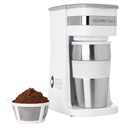 Mixpresso White Personal Single Serve Coffee Maker & 14oz Travel Mug, Drip Small Coffee Maker & Tumbler, Auto Shut Off & Reusable Filter, Compatible with Coffee Grounds
